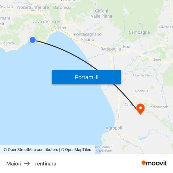 Maiori to Trentinara map