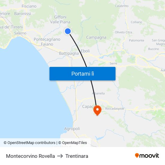 Montecorvino Rovella to Trentinara map