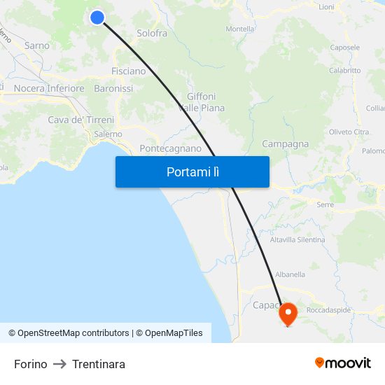 Forino to Trentinara map