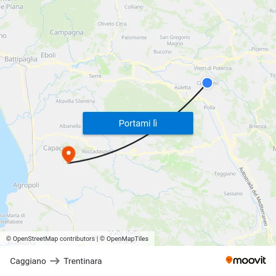 Caggiano to Trentinara map