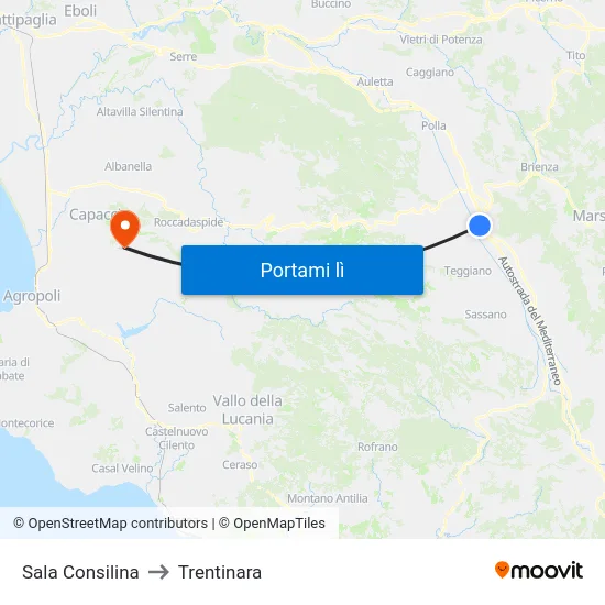 Sala Consilina to Trentinara map