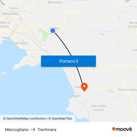 Mercogliano to Trentinara map