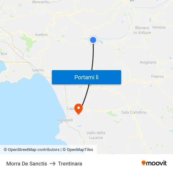 Morra De Sanctis to Trentinara map