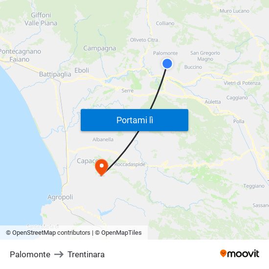 Palomonte to Trentinara map