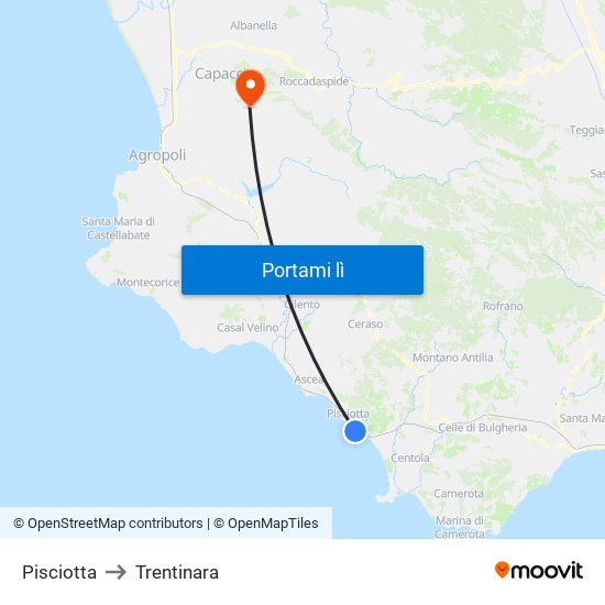 Pisciotta to Trentinara map