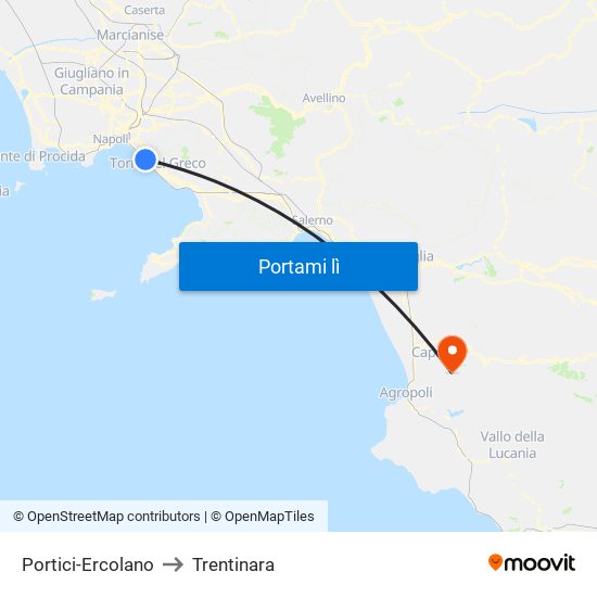 Portici-Ercolano to Trentinara map