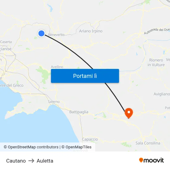 Cautano to Auletta map