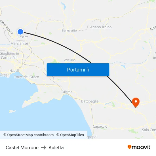 Castel Morrone to Auletta map