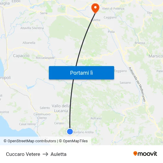 Cuccaro Vetere to Auletta map