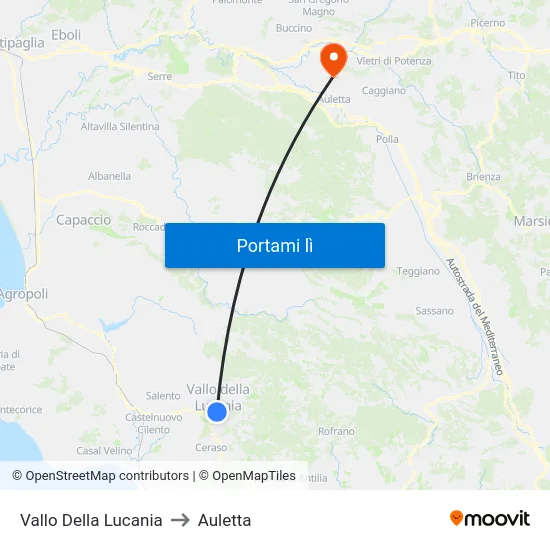 Vallo Della Lucania to Auletta map