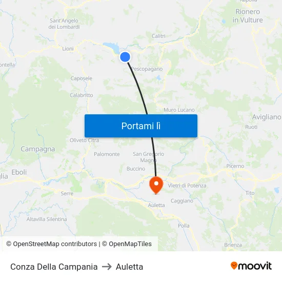 Conza Della Campania to Auletta map