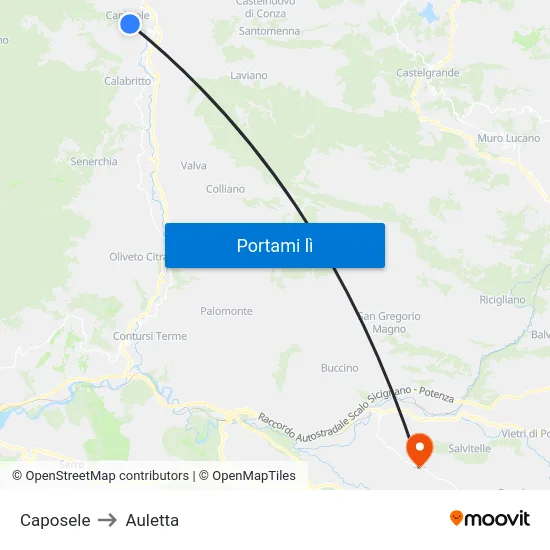 Caposele to Auletta map