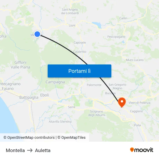 Montella to Auletta map