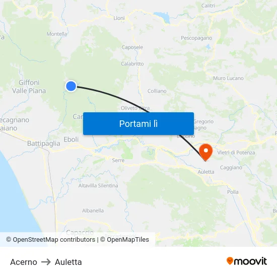 Acerno to Auletta map