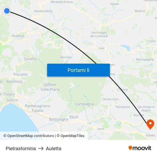 Pietrastornina to Auletta map