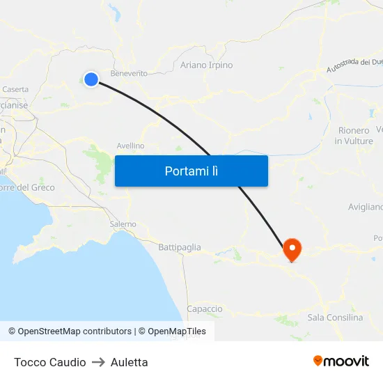 Tocco Caudio to Auletta map