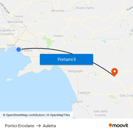 Portici-Ercolano to Auletta map