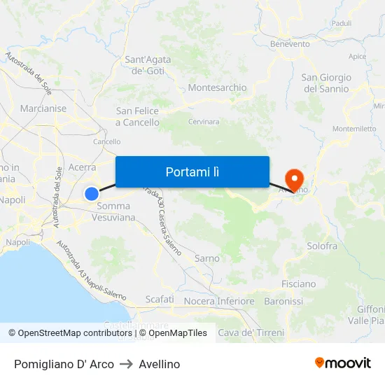 Pomigliano D' Arco to Avellino map