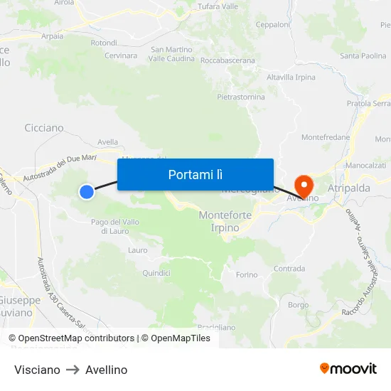 Visciano to Avellino map