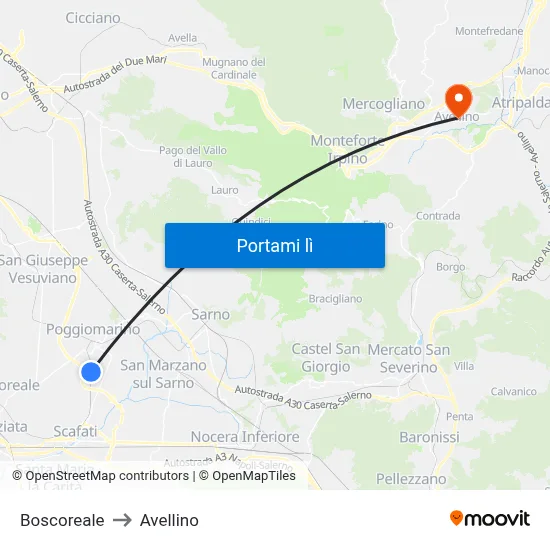 Boscoreale to Avellino map