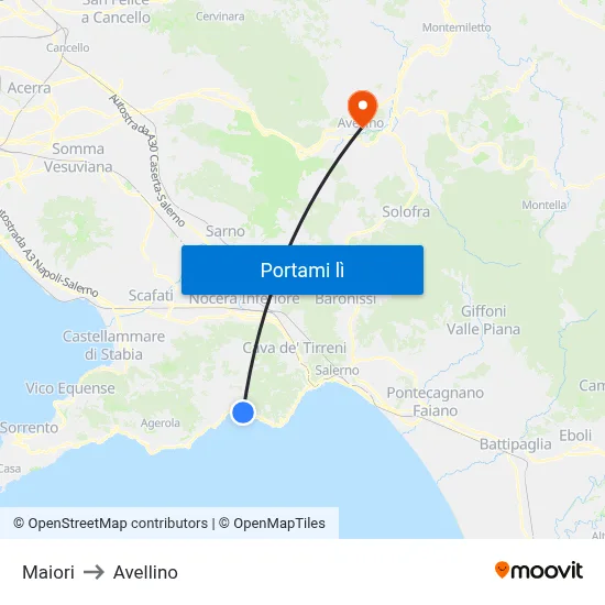 Maiori to Avellino map