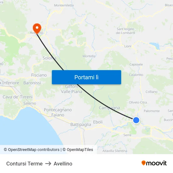 Contursi Terme to Avellino map