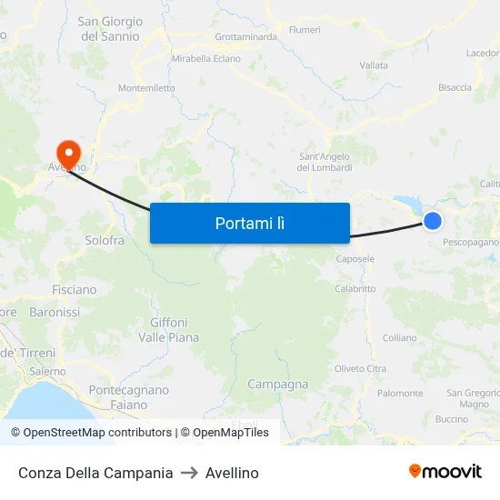 Conza Della Campania to Avellino map