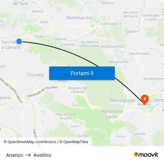 Arienzo to Avellino map