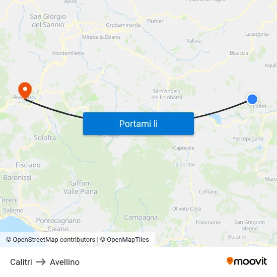 Calitri to Avellino map