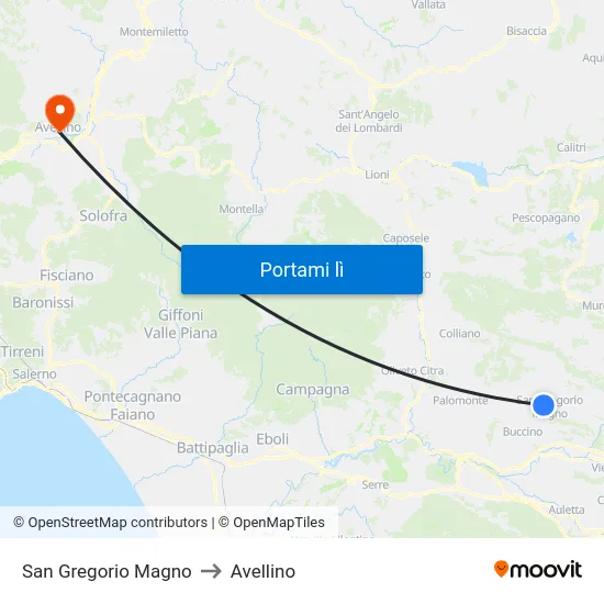 San Gregorio Magno to Avellino map