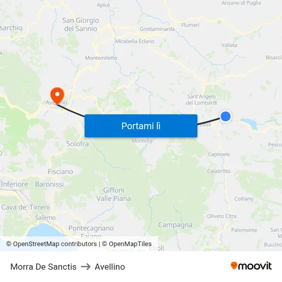 Morra De Sanctis to Avellino map