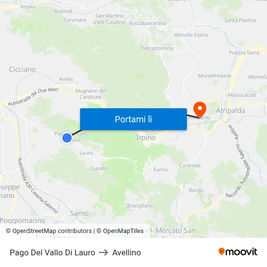 Pago Del Vallo Di Lauro to Avellino map