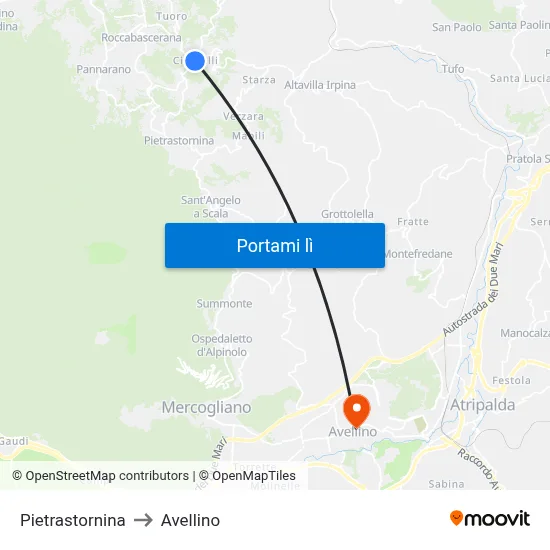 Pietrastornina to Avellino map