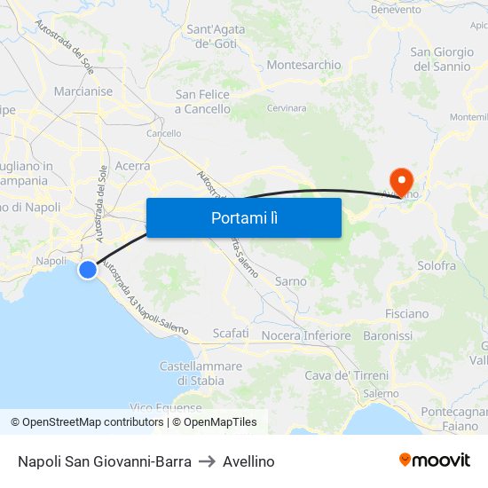 Napoli San Giovanni-Barra to Avellino map