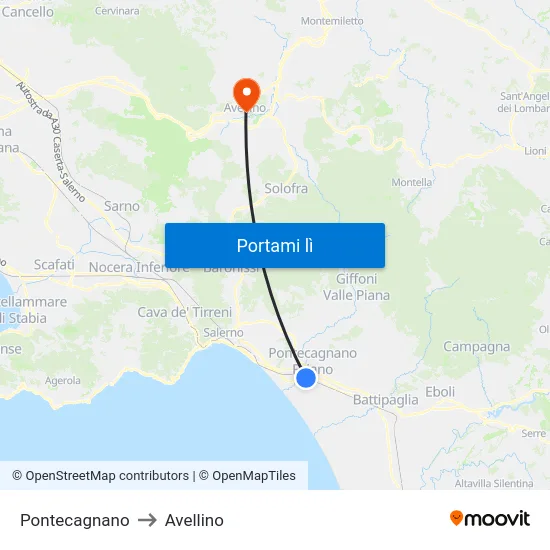 Pontecagnano to Avellino map