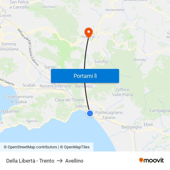 Della Libertà - Trento to Avellino map