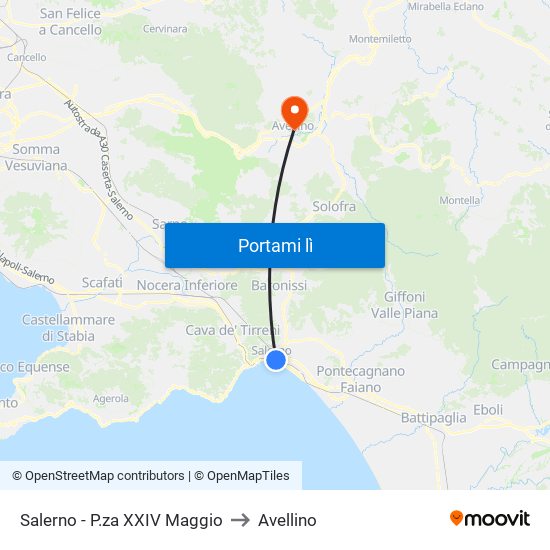 Salerno - P.za XXIV Maggio to Avellino map