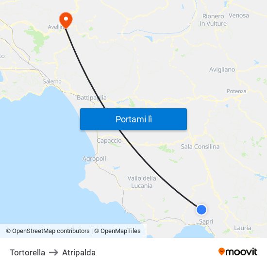 Tortorella to Atripalda map