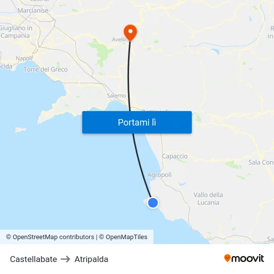 Castellabate to Atripalda map