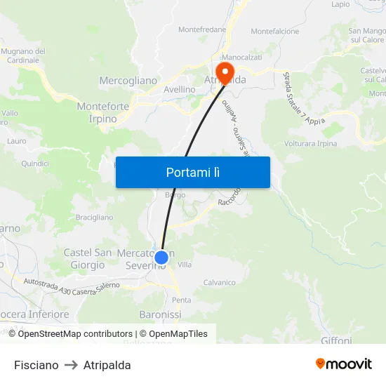 Fisciano to Atripalda map