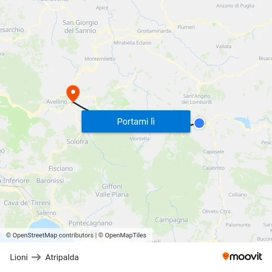 Lioni to Atripalda map