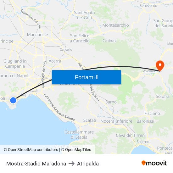 Mostra-Stadio Maradona to Atripalda map