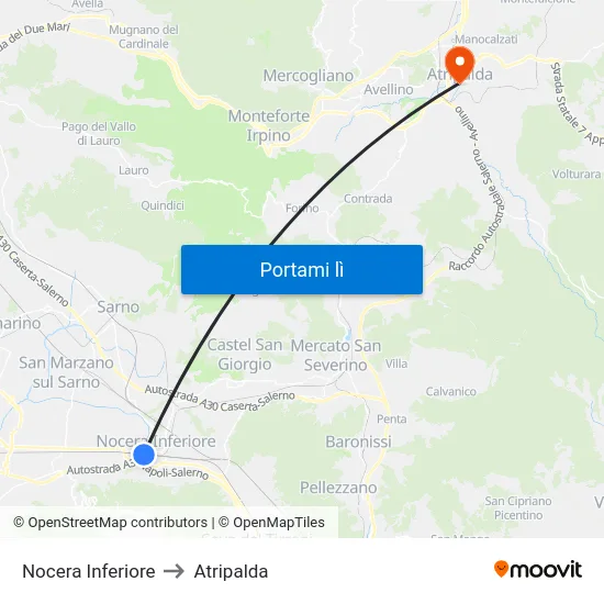 Nocera Inferiore to Atripalda map