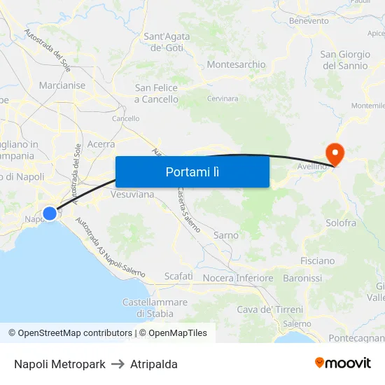 Napoli Metropark to Atripalda map