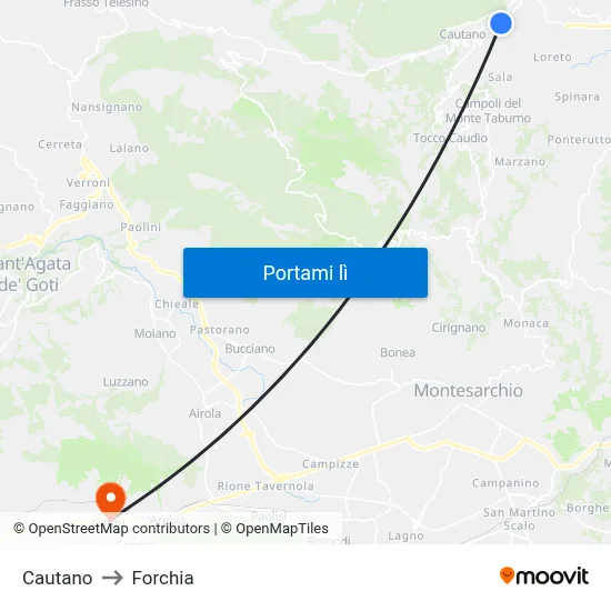 Cautano to Forchia map