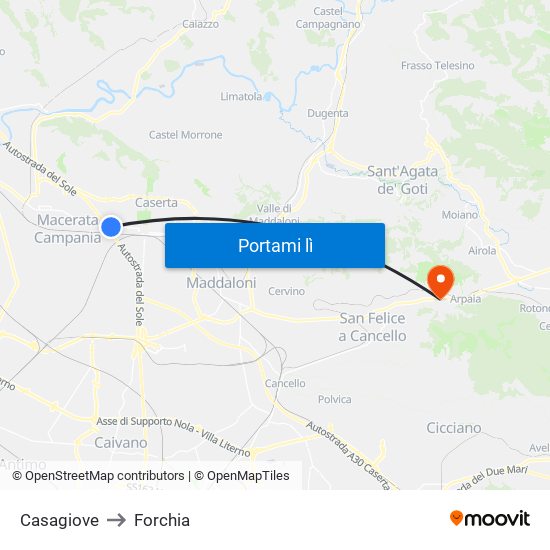 Casagiove to Forchia map