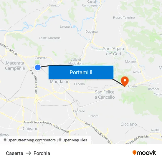Caserta to Forchia map