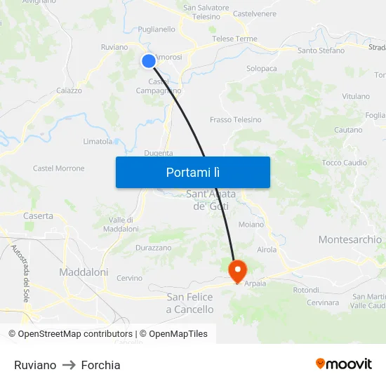 Ruviano to Forchia map