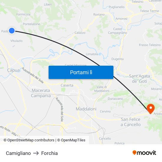 Camigliano to Forchia map