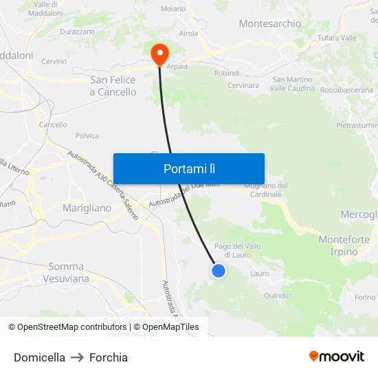 Domicella to Forchia map